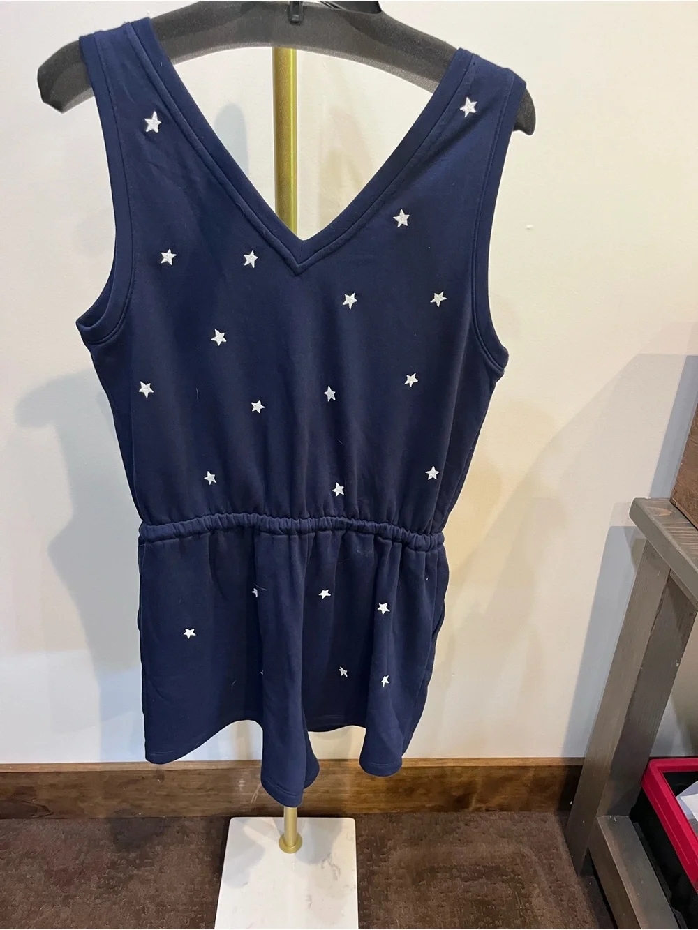 Lou & Grey Navy Romper with White Star Accents